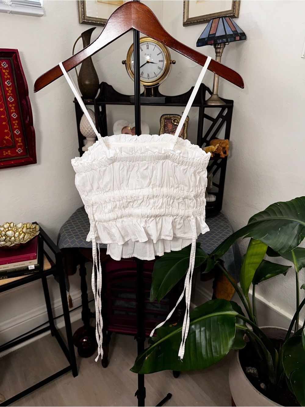 Free People White Ruffled Drawstring Smocked Cami - Picture 3 of 6